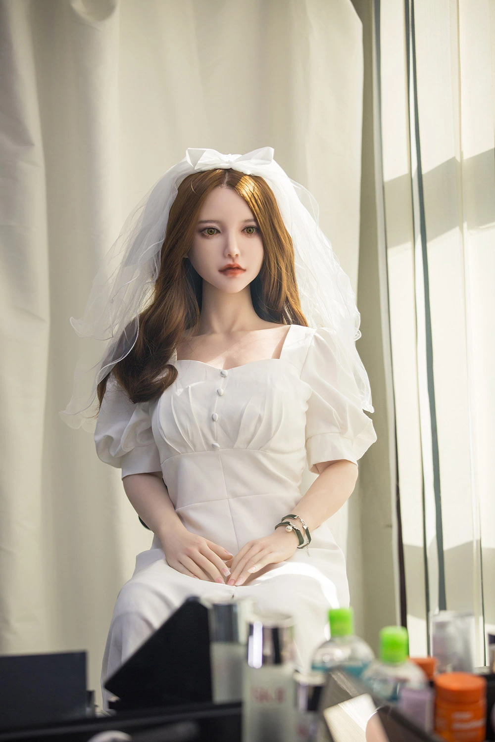 Wear white wedding dress love doll